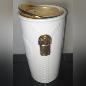 Starbucks White and Gold 2015 Zipper Ceramic Tumbler